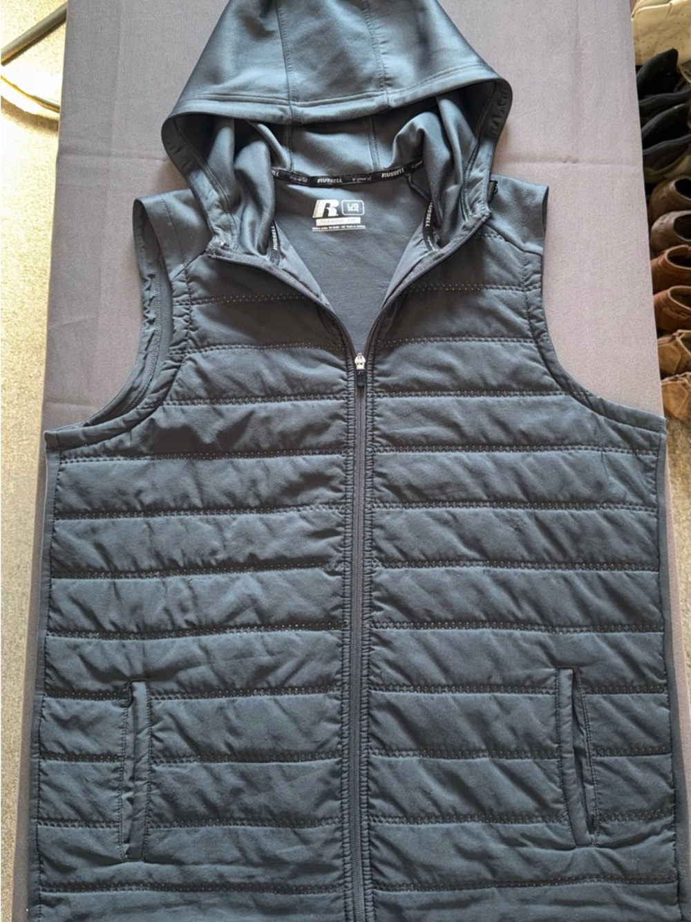 Russell Athletic Black Training Fit Quilted Hooded Vest